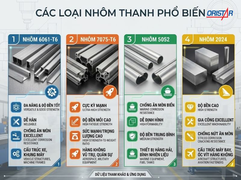Các loại nhôm thanh phổ biến